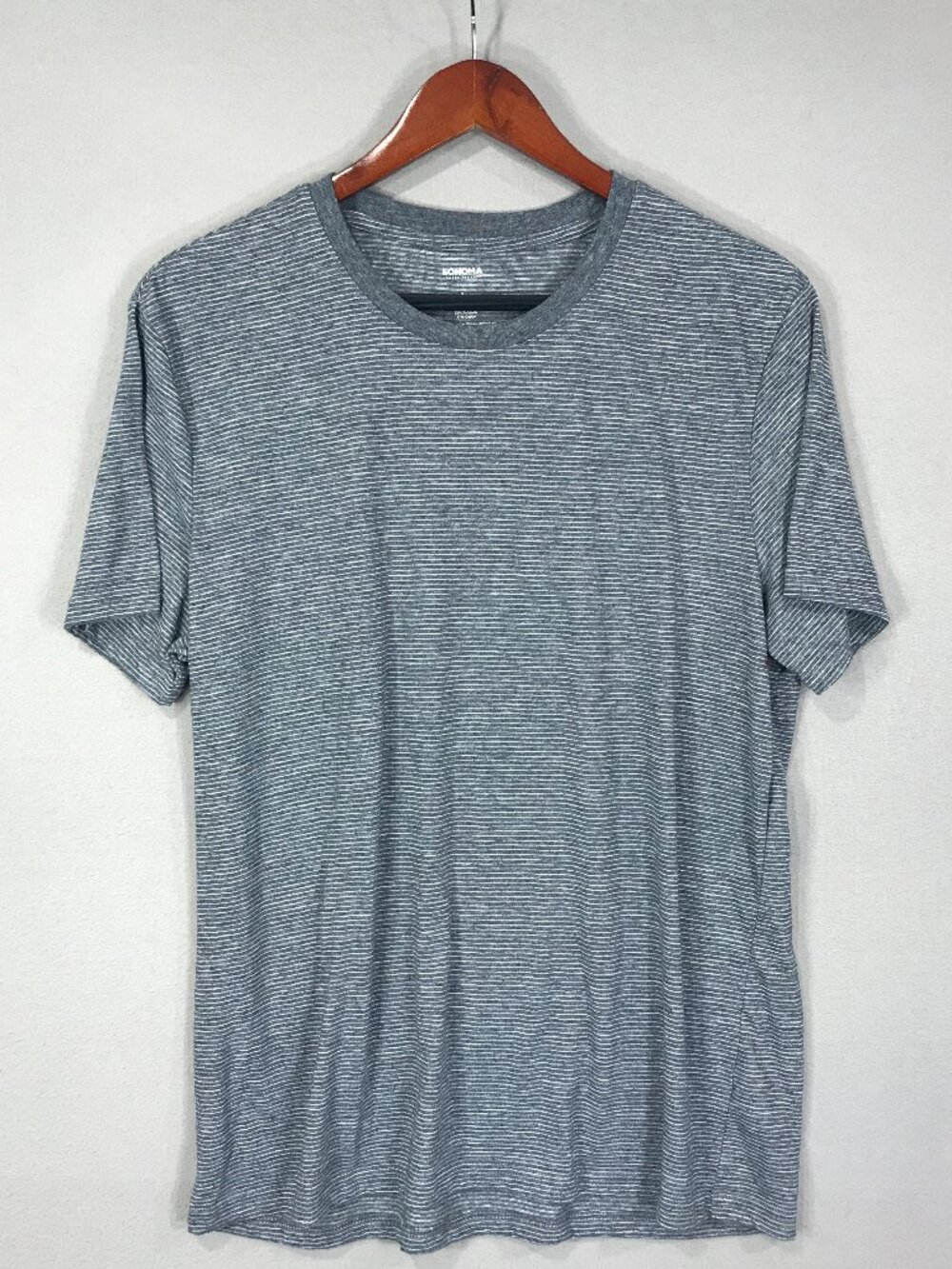 Sonoma T Shirt Men's Large Gray White Striped Pullover Tee Crewneck Short Sleeve